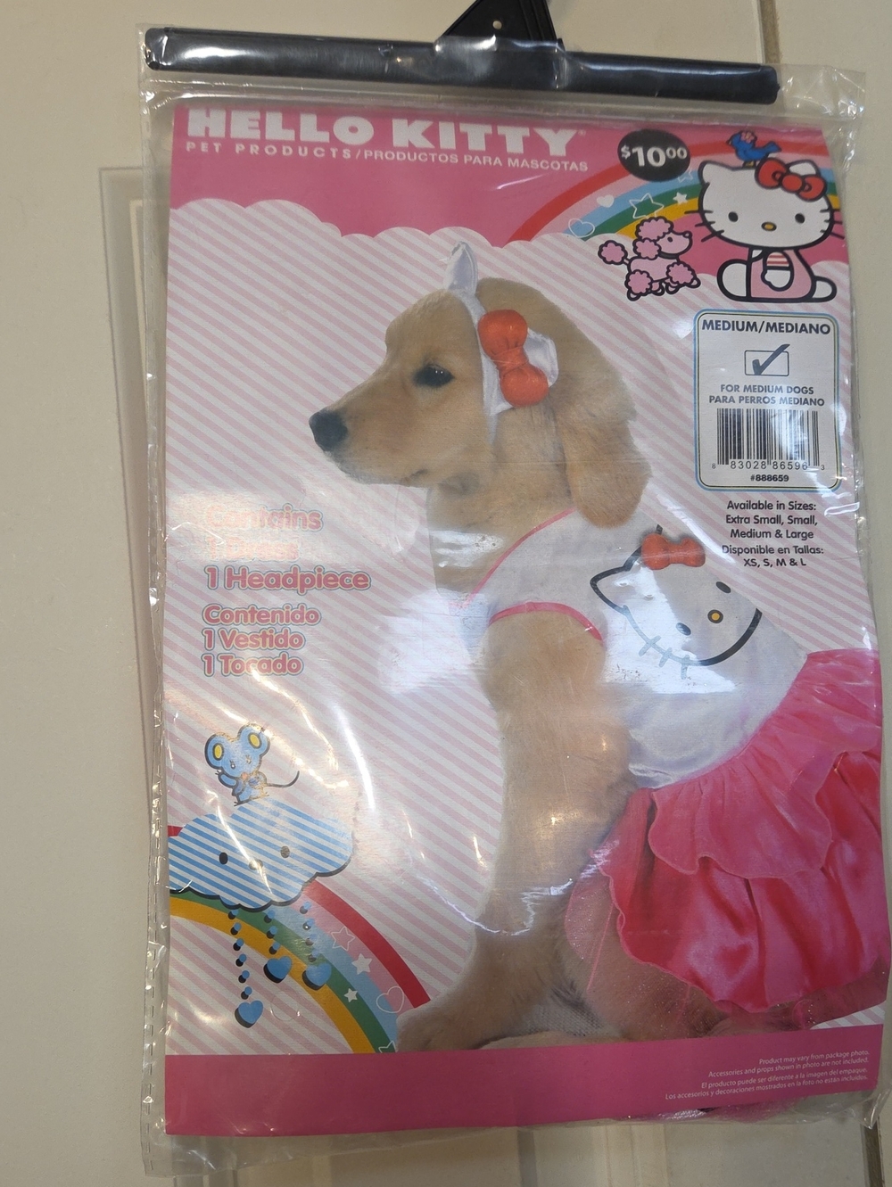 Hello Kitty Pink and White Dog Dress Costume with Bow Headpiece
